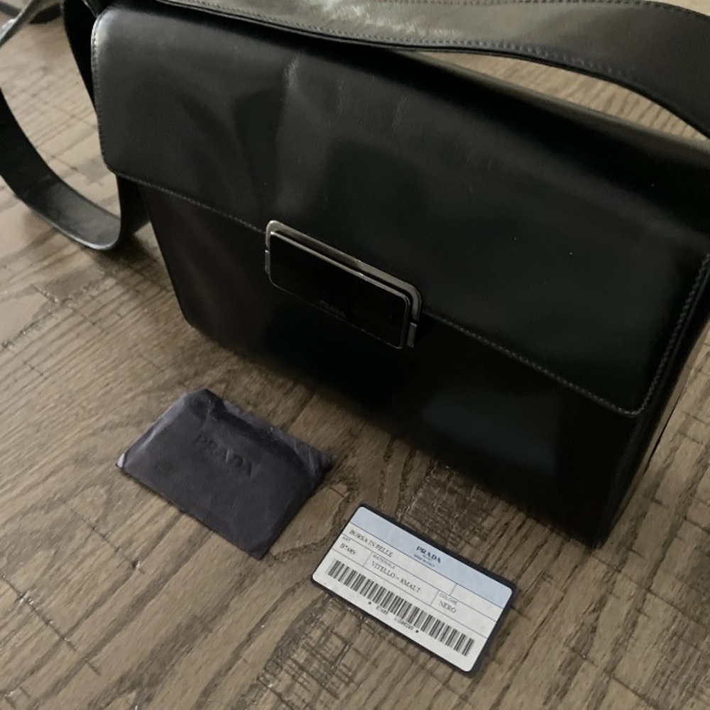 PRADA Vitelli Borsa In Pelle Leather Shoulder Bag Black Small Cross Body Italy - Picture 15 of 16